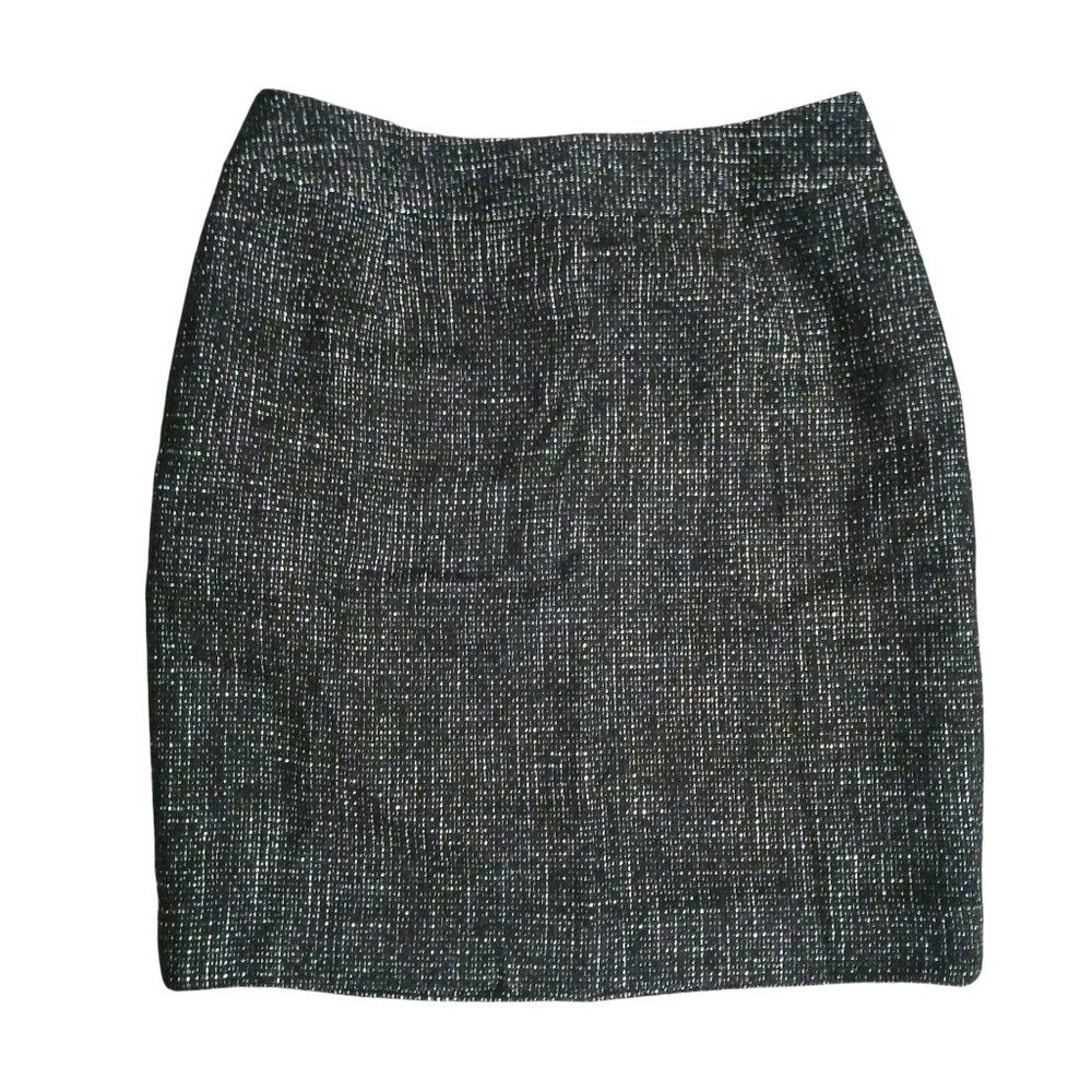Halogen Black/White Tweed Wool Blend Mini Skirt,‎ Size 2, Back Zipper